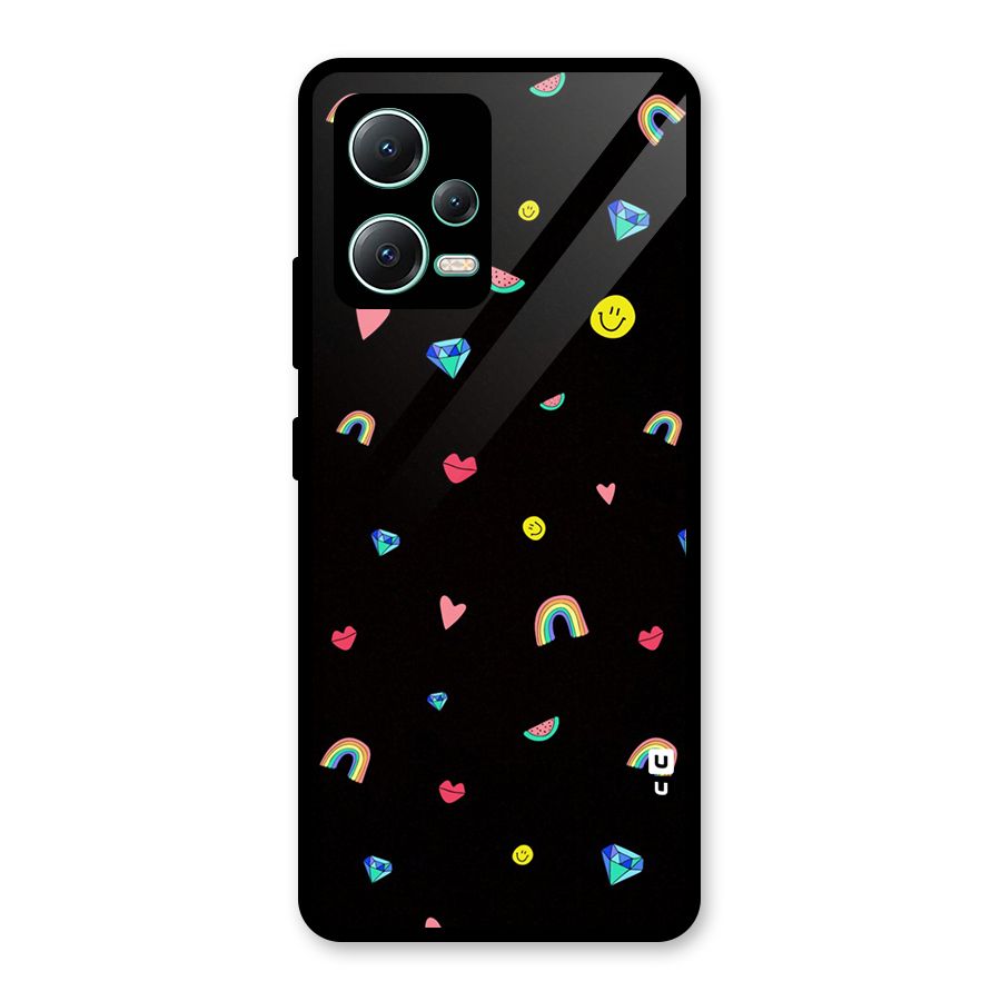 Cute Multicolor Shapes Glass Back Case for Redmi Note 12 5G