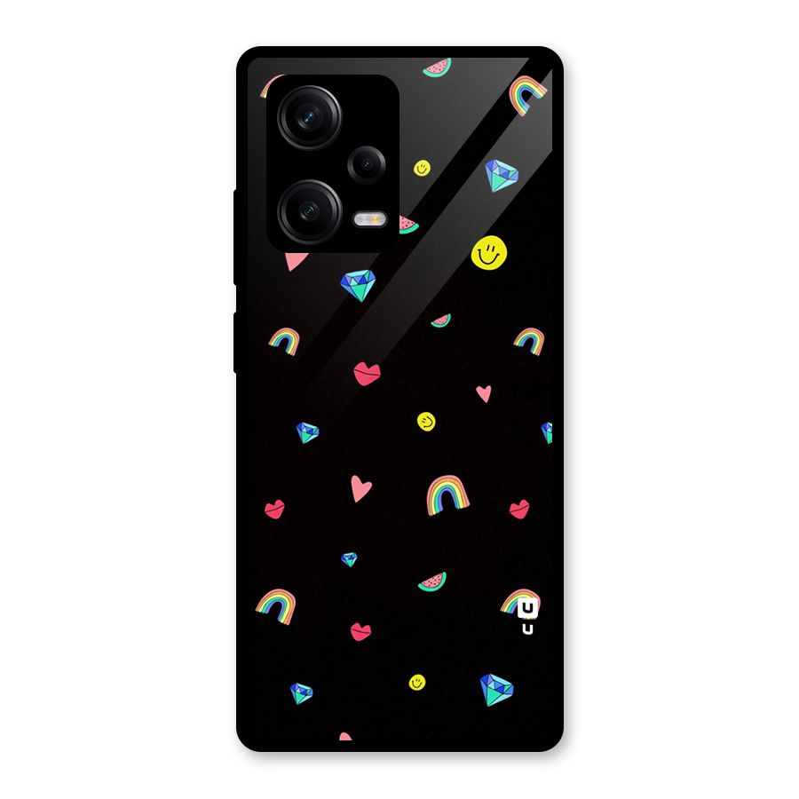 Cute Multicolor Shapes Glass Back Case for Redmi Note 12 Pro