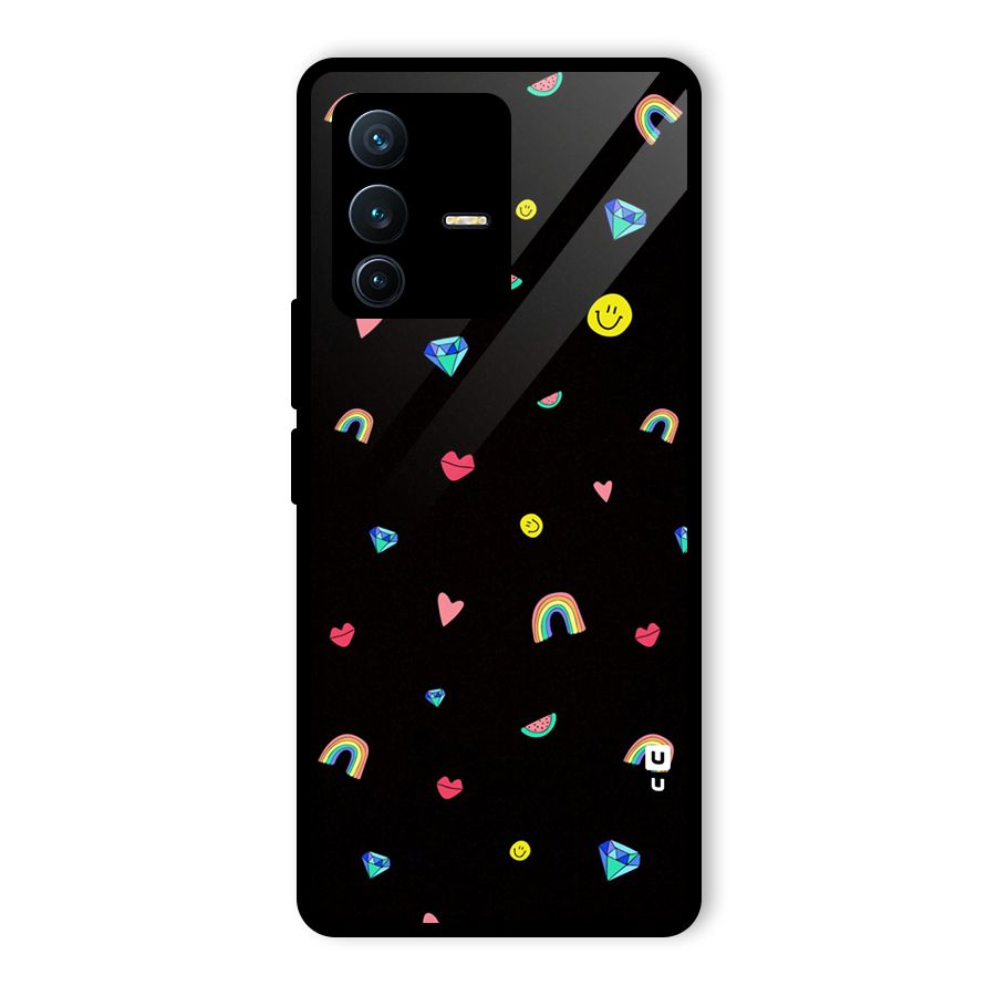 Cute Multicolor Shapes Glass Back Case for Vivo V23 Pro