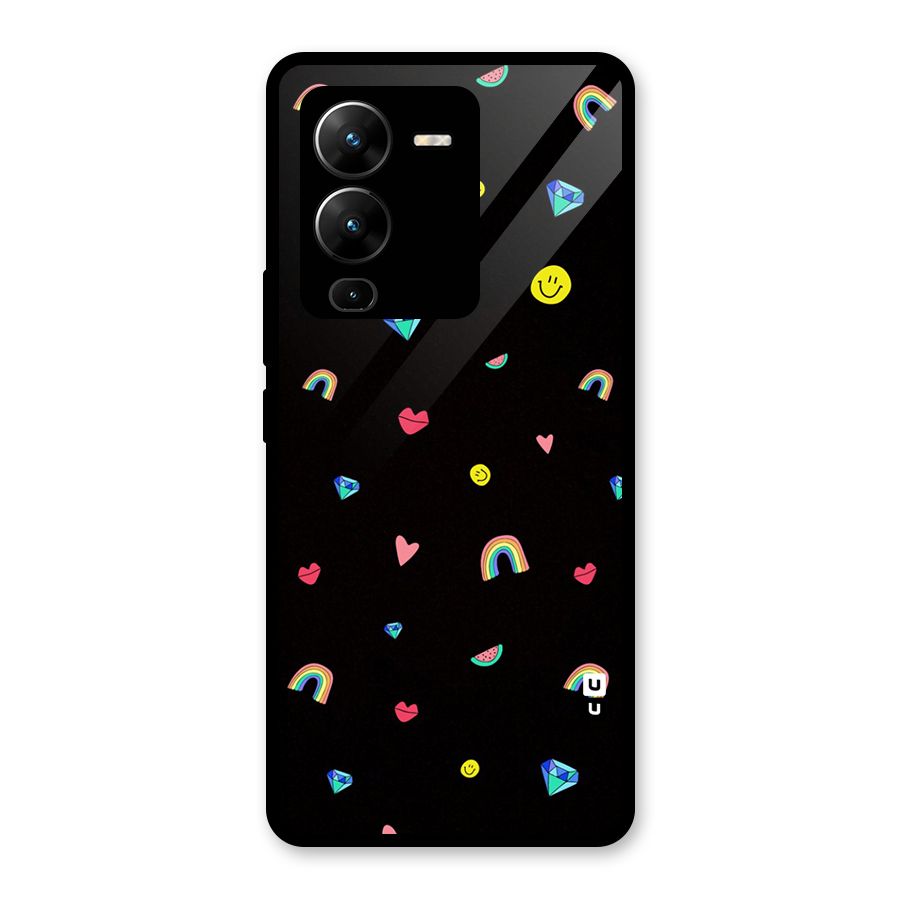 Cute Multicolor Shapes Glass Back Case for Vivo V25 Pro