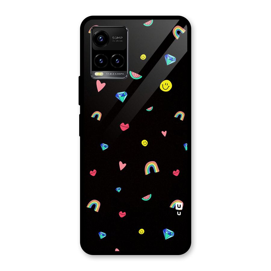 Cute Multicolor Shapes Glass Back Case for Vivo Y21A
