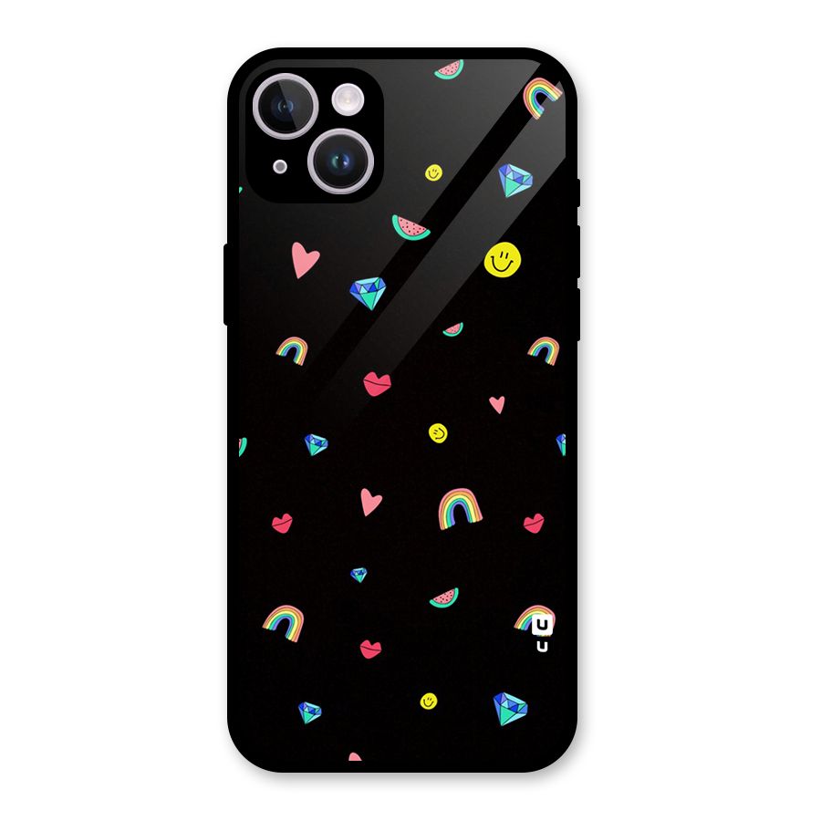 Cute Multicolor Shapes Glass Back Case for iPhone 14 Plus