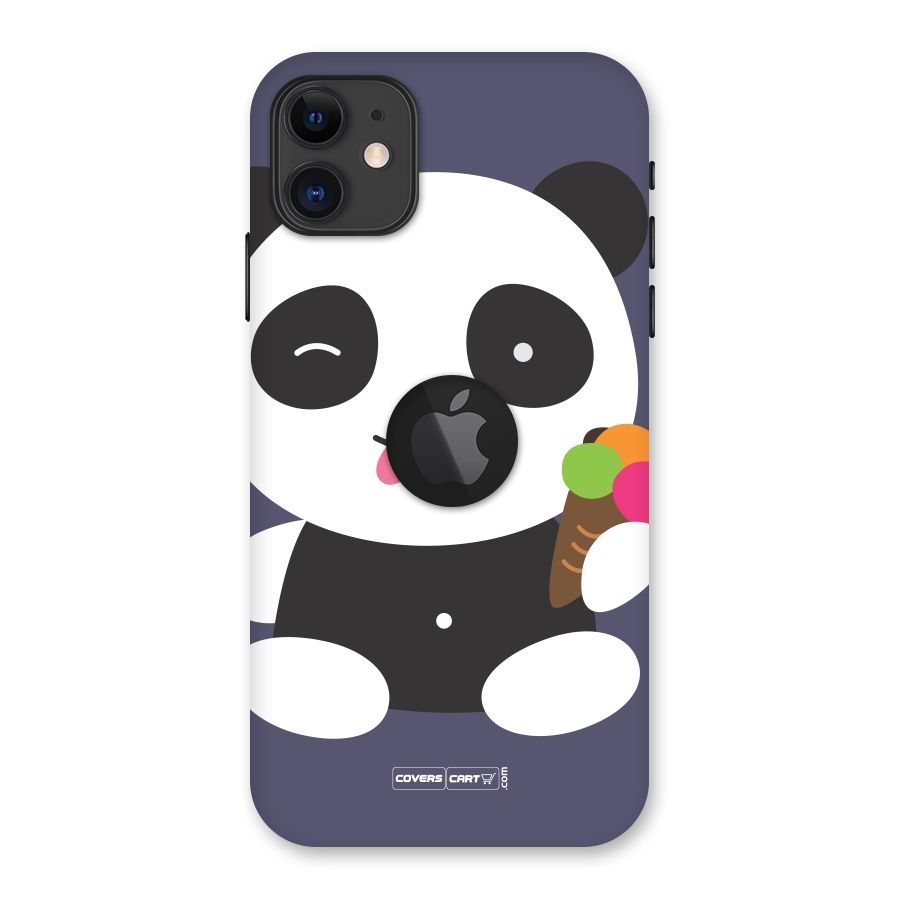 Cute Panda Blue Back Case for iPhone 11 Logo Cut