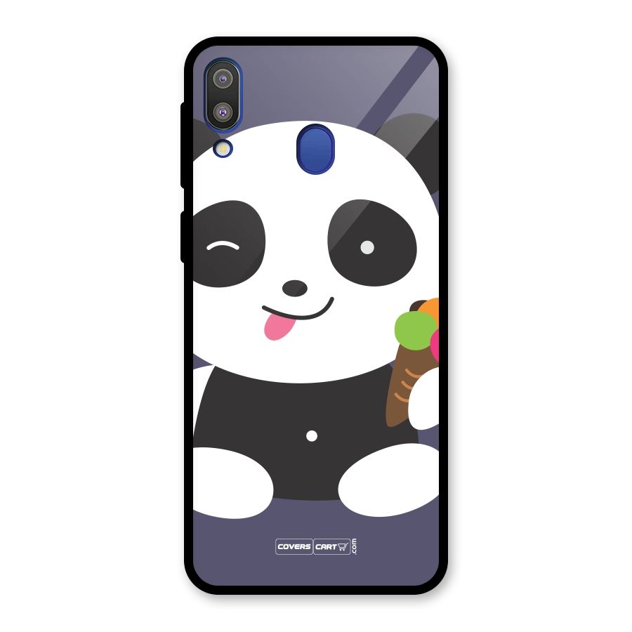 Cute Panda Blue Glass Back Case for Galaxy M20