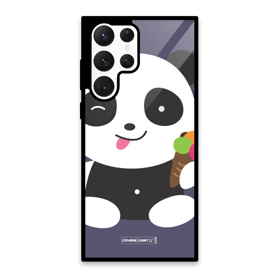 Cute Panda Blue Glass Back Case for Galaxy S22 Ultra 5G