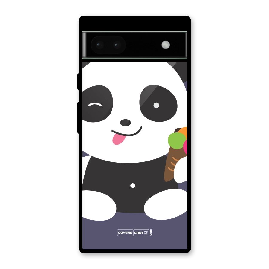 Cute Panda Blue Glass Back Case for Google Pixel 6a