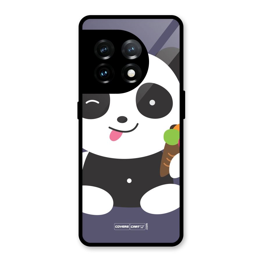 Cute Panda Blue Glass Back Case for OnePlus 11