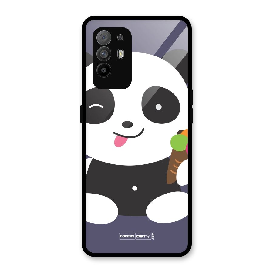 Cute Panda Blue Glass Back Case for Oppo F19 Pro Plus 5G
