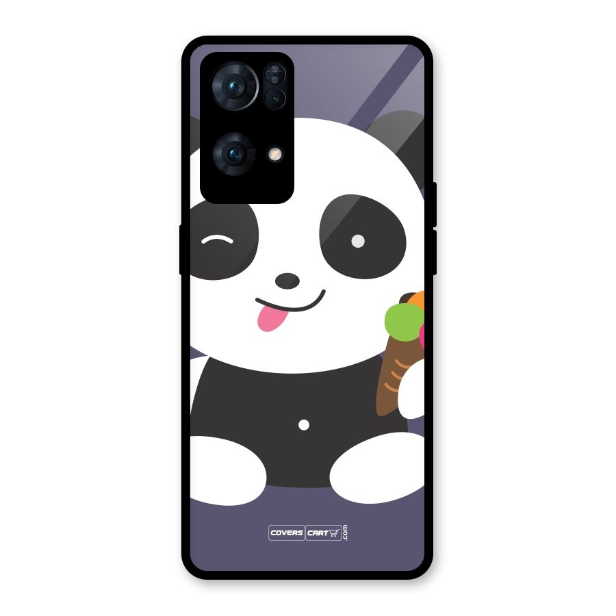 Cute Panda Blue Glass Back Case for Oppo Reno7 Pro 5G