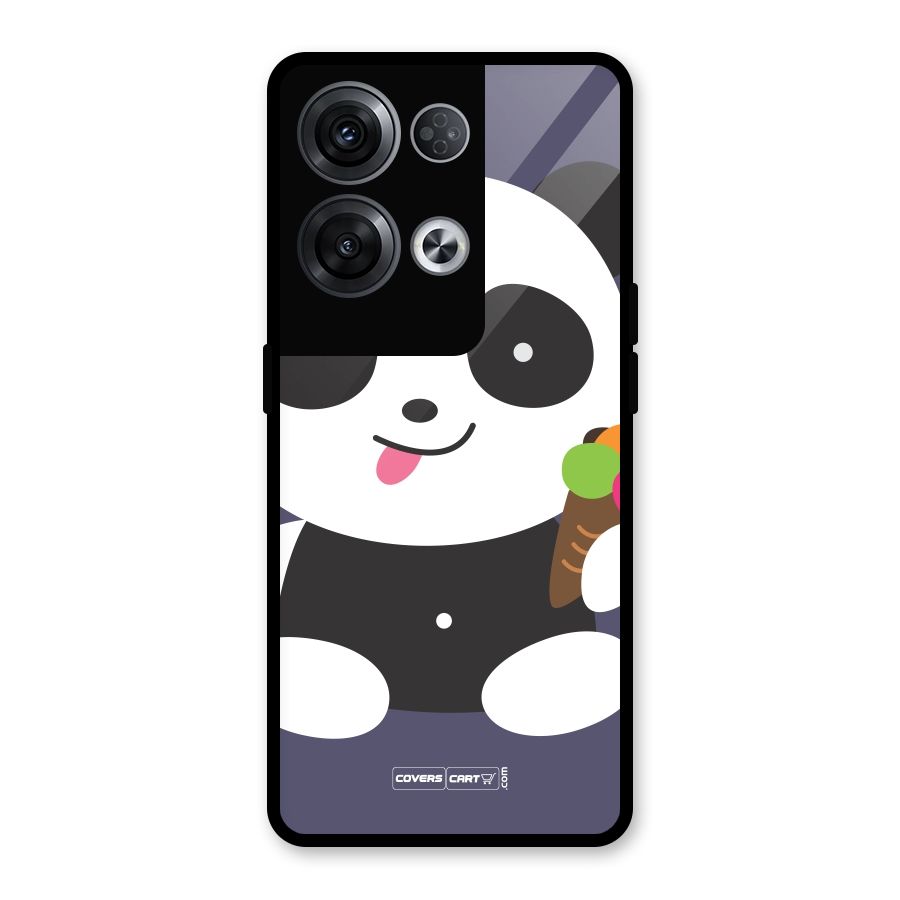 Cute Panda Blue Glass Back Case for Oppo Reno8 Pro 5G