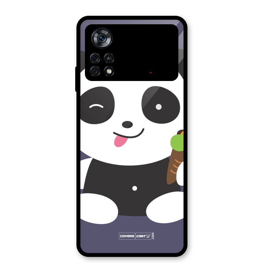 Cute Panda Blue Glass Back Case for Poco X4 Pro 5G