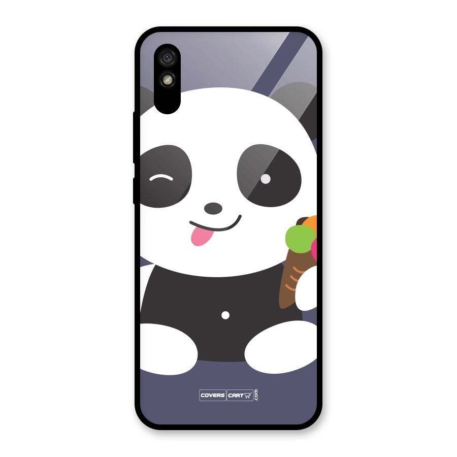 Cute Panda Blue Glass Back Case for Redmi 9i