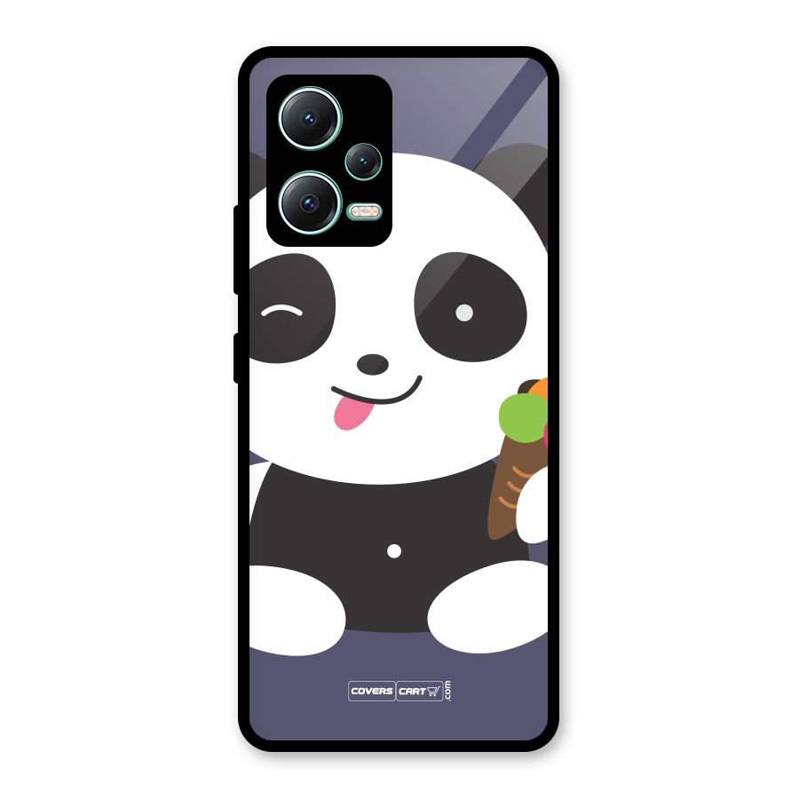 Cute Panda Blue Glass Back Case for Redmi Note 12 5G
