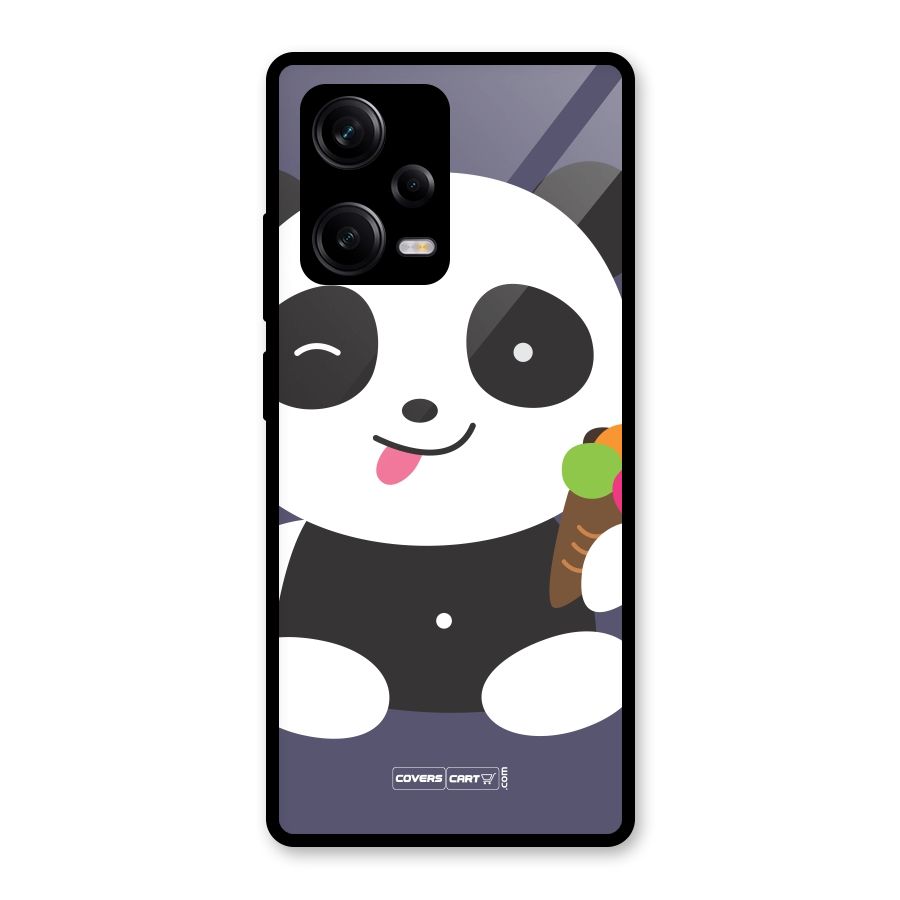 Cute Panda Blue Glass Back Case for Redmi Note 12 Pro