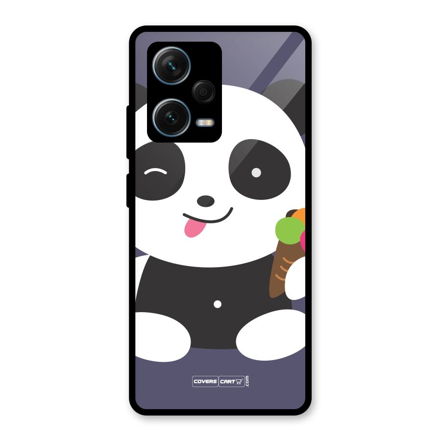 Cute Panda Blue Glass Back Case for Redmi Note 12 Pro Plus 5G