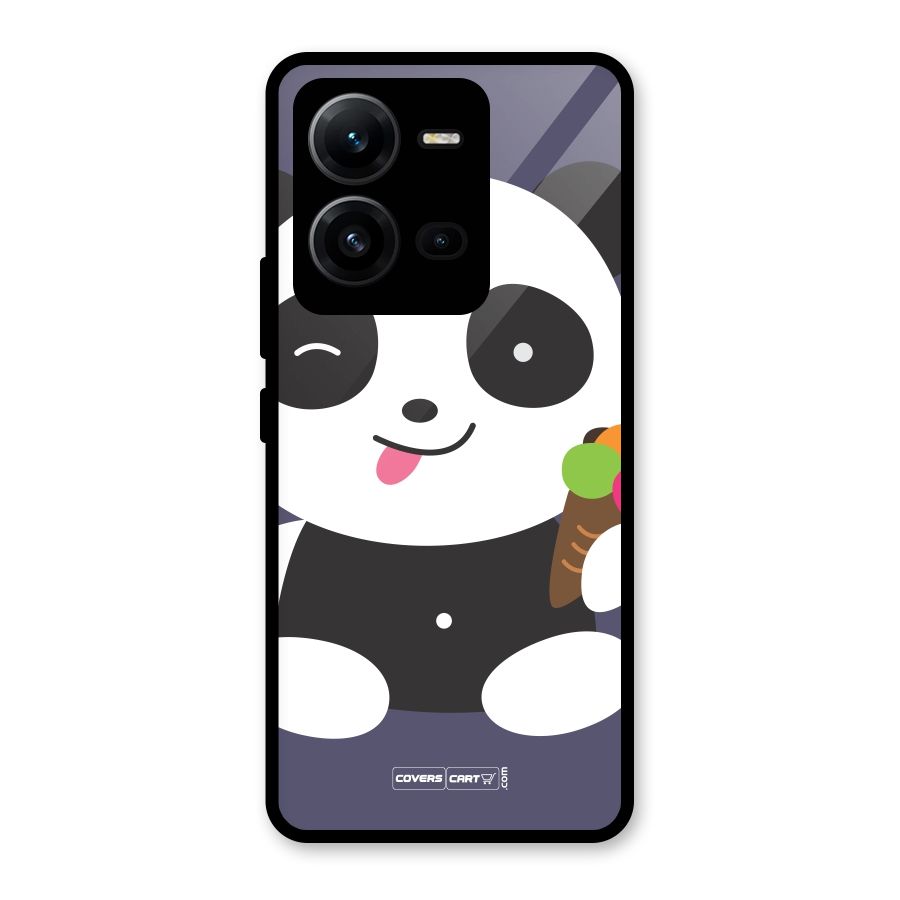 Cute Panda Blue Glass Back Case for Vivo V25