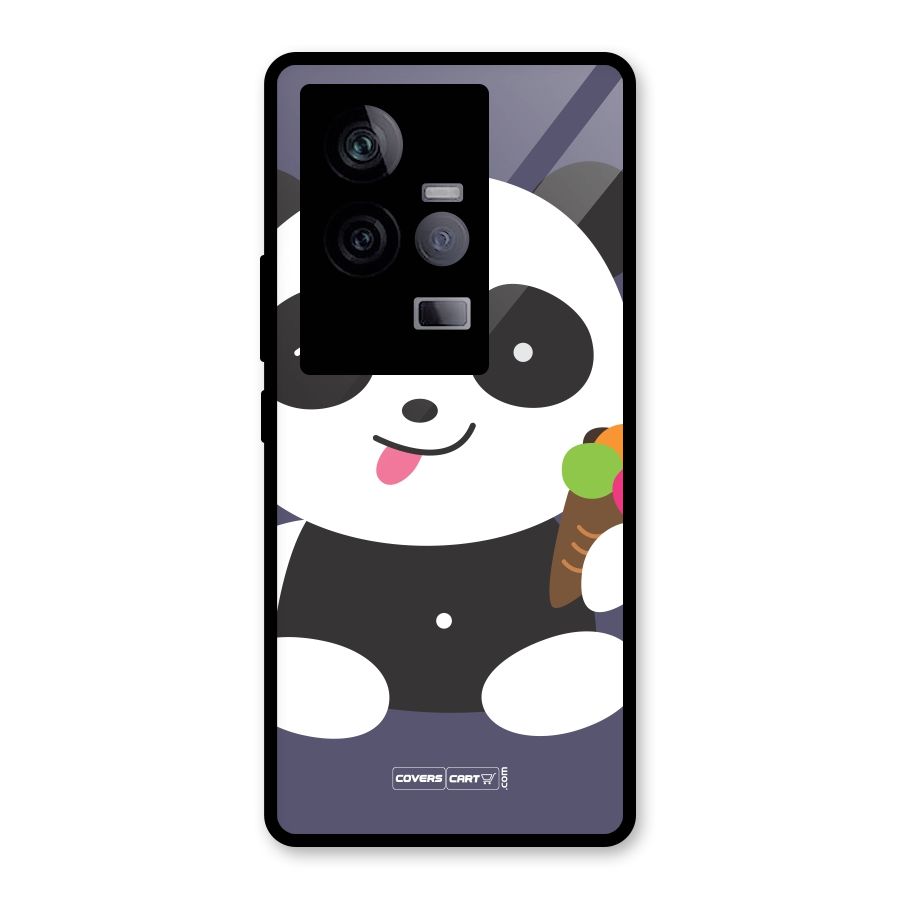 Cute Panda Blue Glass Back Case for Vivo iQOO 11 5G