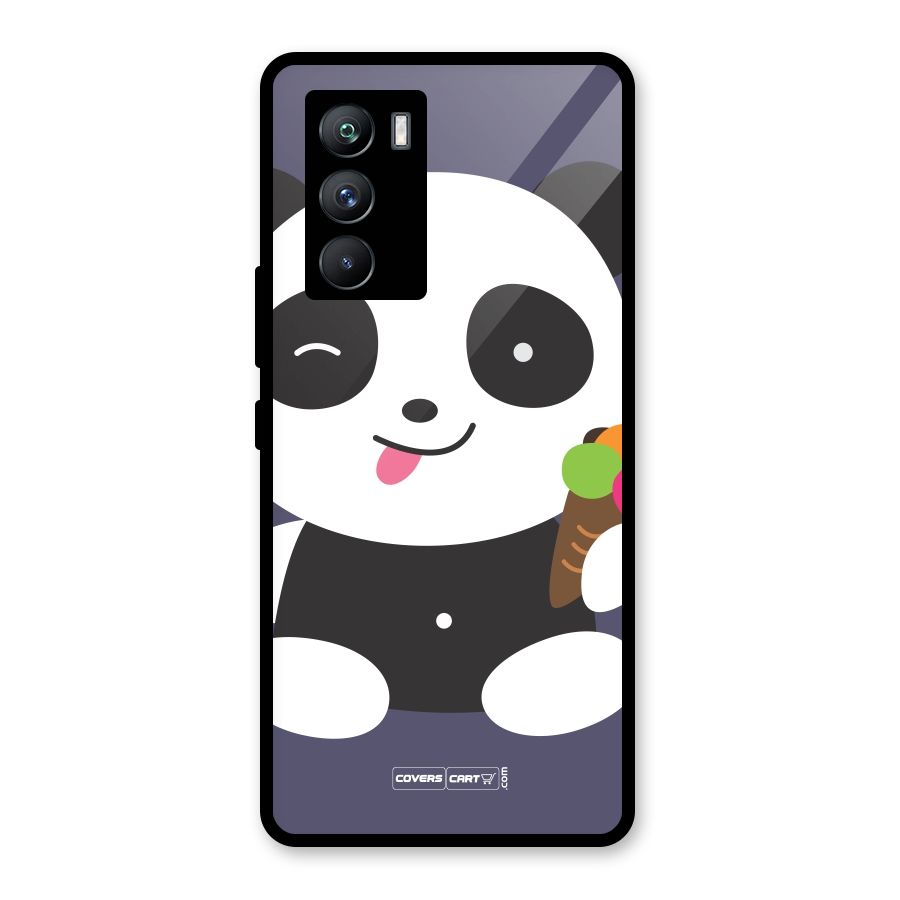 Cute Panda Blue Glass Back Case for Vivo iQOO 9 SE