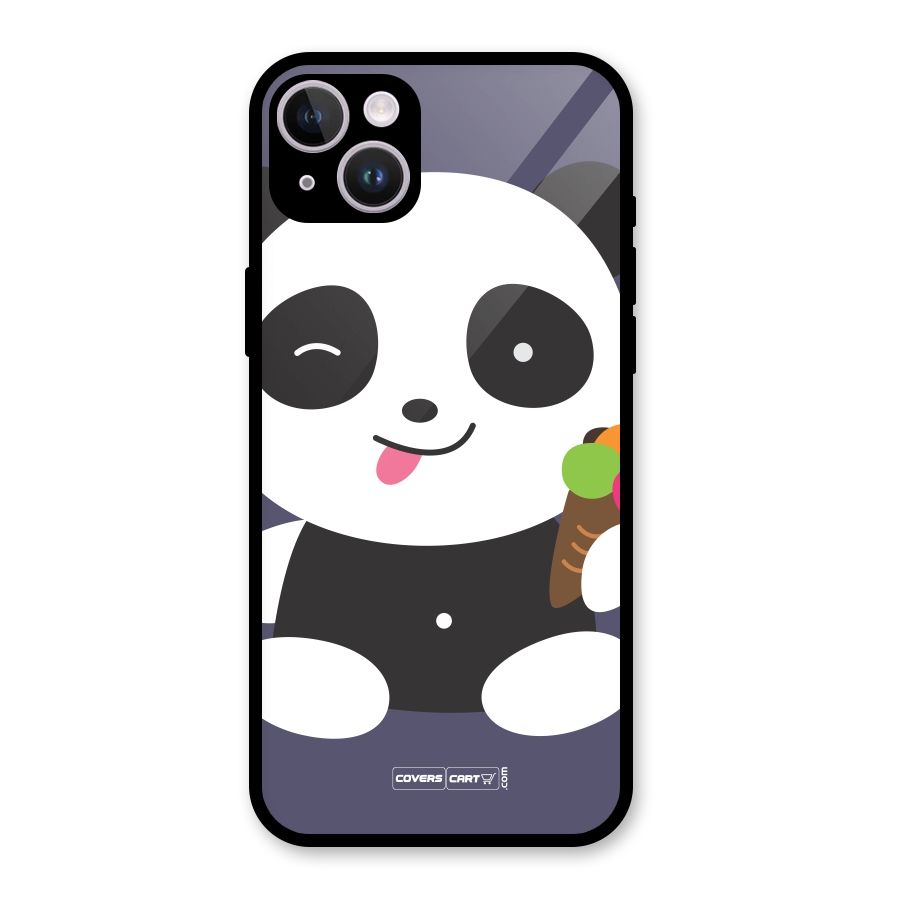Cute Panda Blue Glass Back Case for iPhone 14 Plus