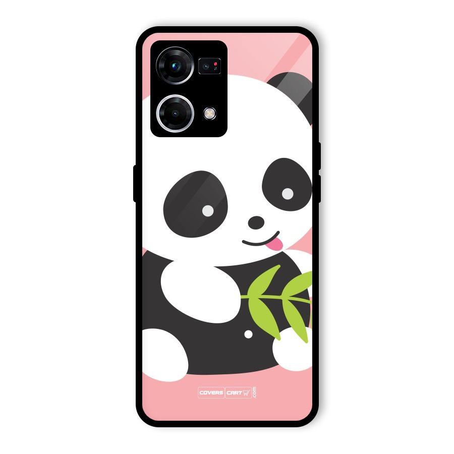 Cute Panda Pink Glass Back Case for Oppo F21 Pro 5G