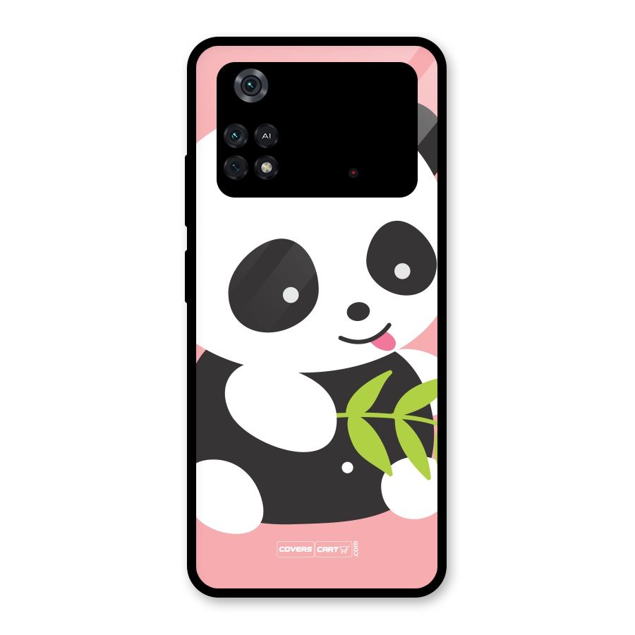 Cute Panda Pink Glass Back Case for Poco M4 Pro 4G