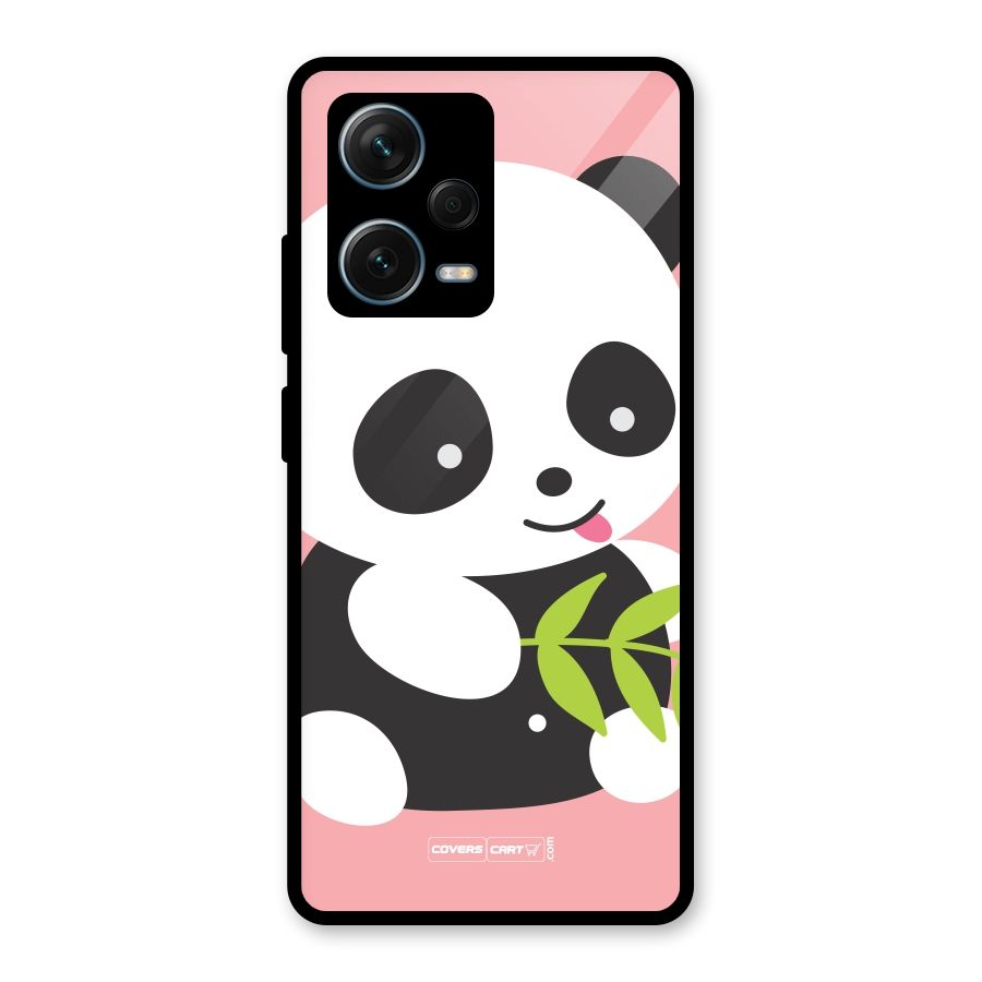 Cute Panda Pink Glass Back Case for Redmi Note 12 Pro Plus 5G
