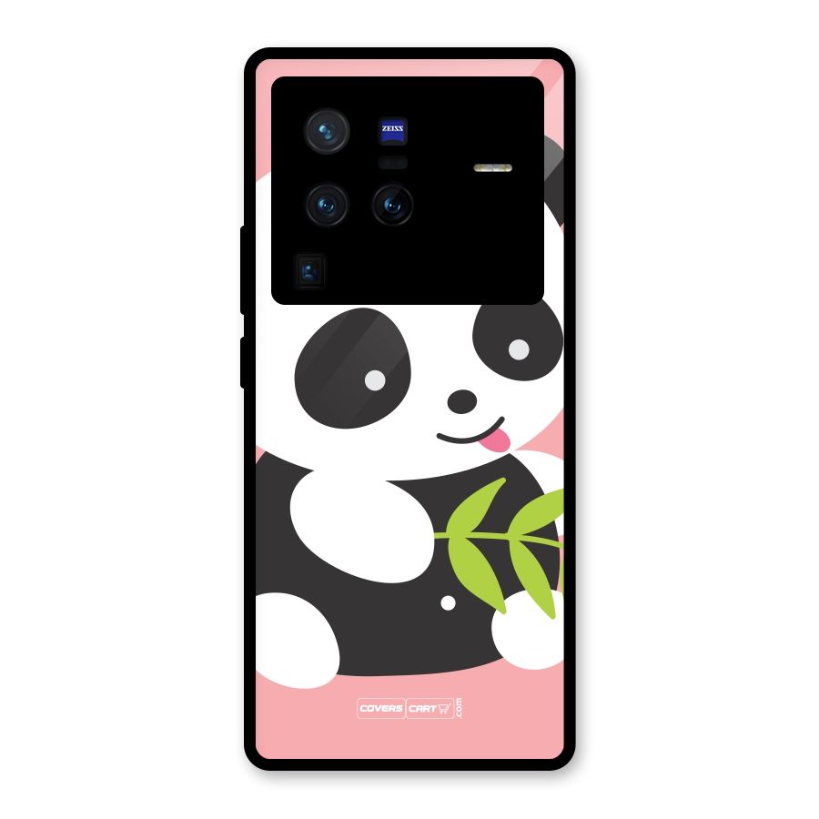 Cute Panda Pink Glass Back Case for Vivo X80 Pro