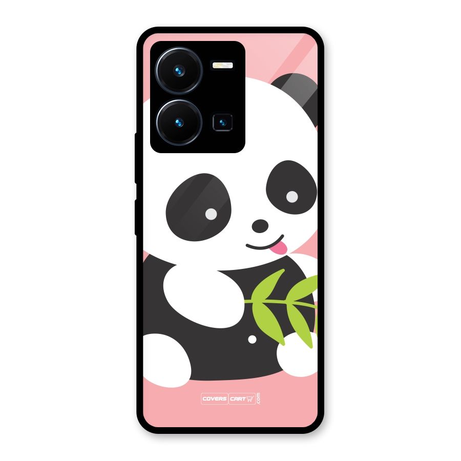 Cute Panda Pink Glass Back Case for Vivo Y35