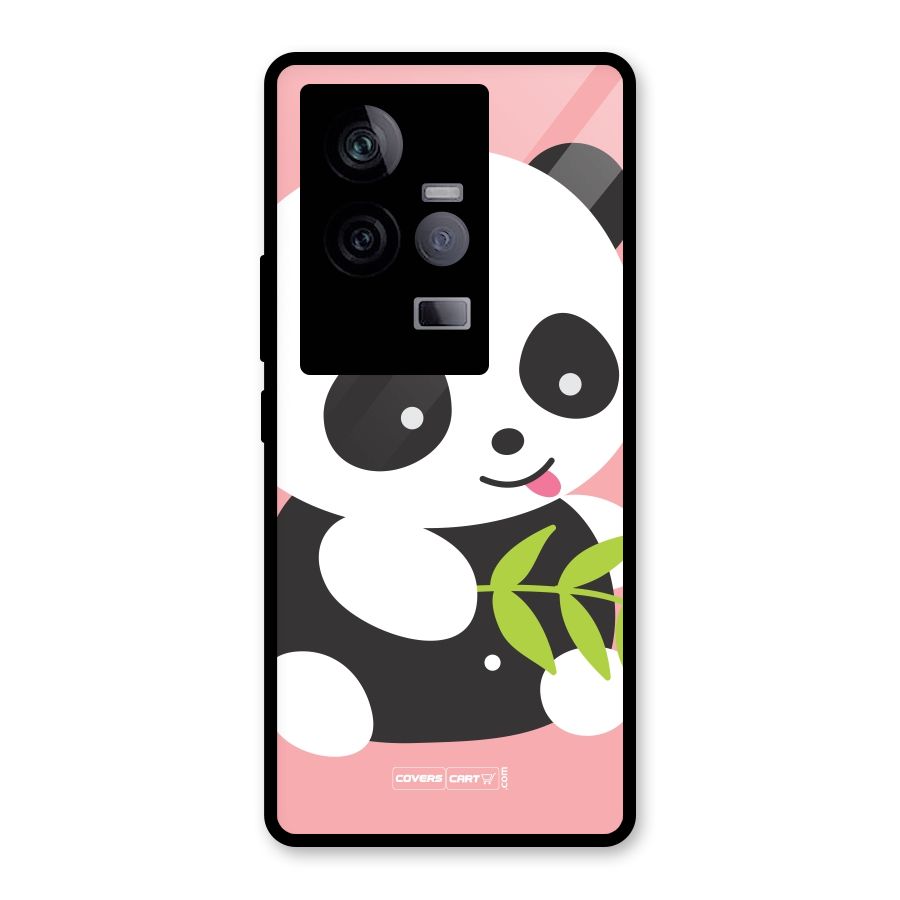 Cute Panda Pink Glass Back Case for Vivo iQOO 11 5G