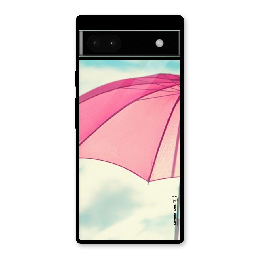 Cute Pink Umbrella Glass Back Case for Google Pixel 6a
