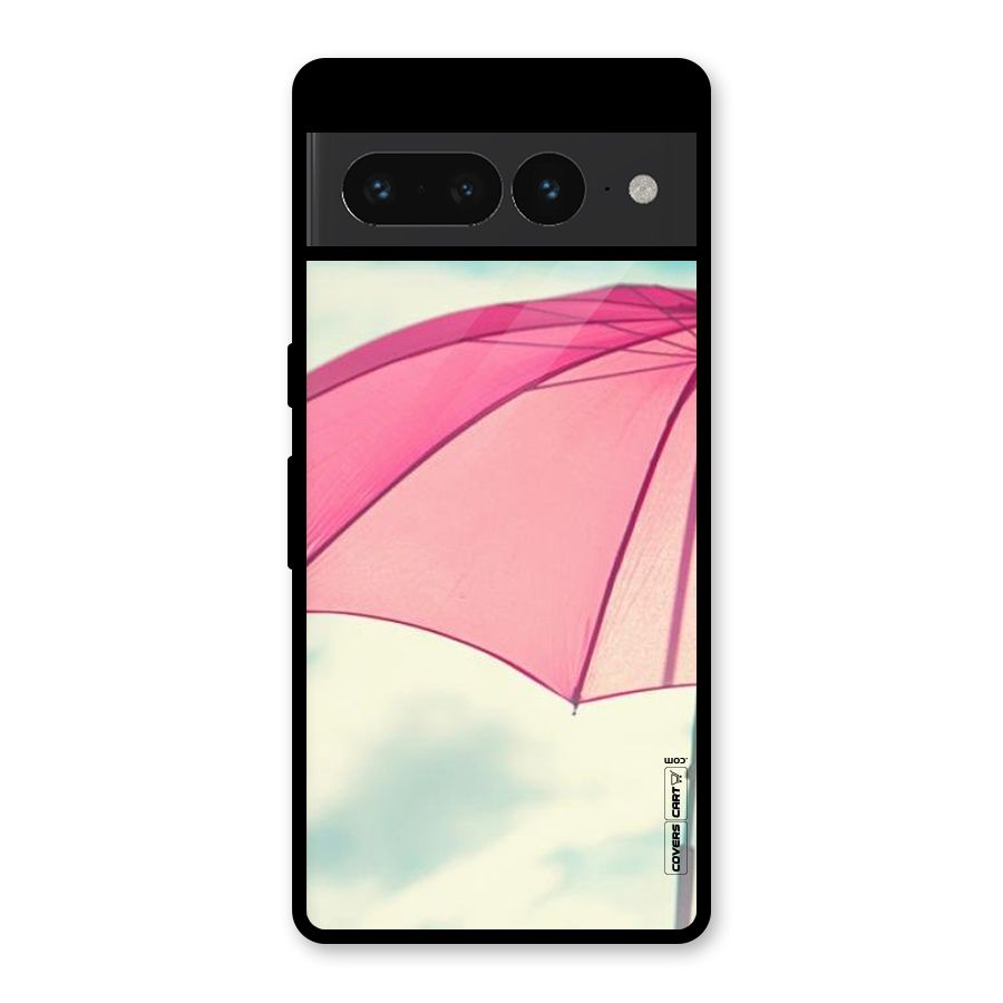 Cute Pink Umbrella Glass Back Case for Google Pixel 7 Pro