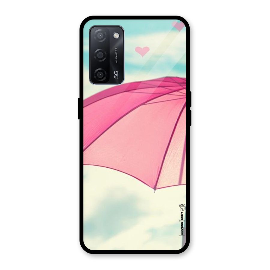 Cute Pink Umbrella Glass Back Case for Oppo A53s 5G