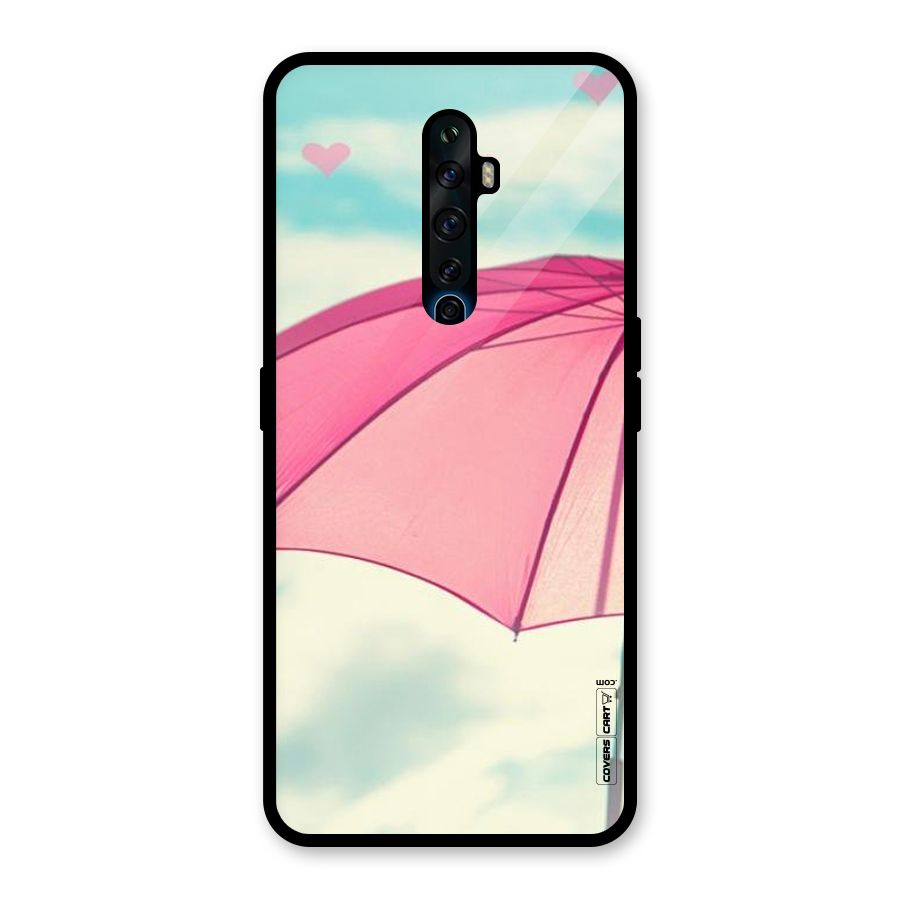 Cute Pink Umbrella Glass Back Case for Oppo Reno2 F