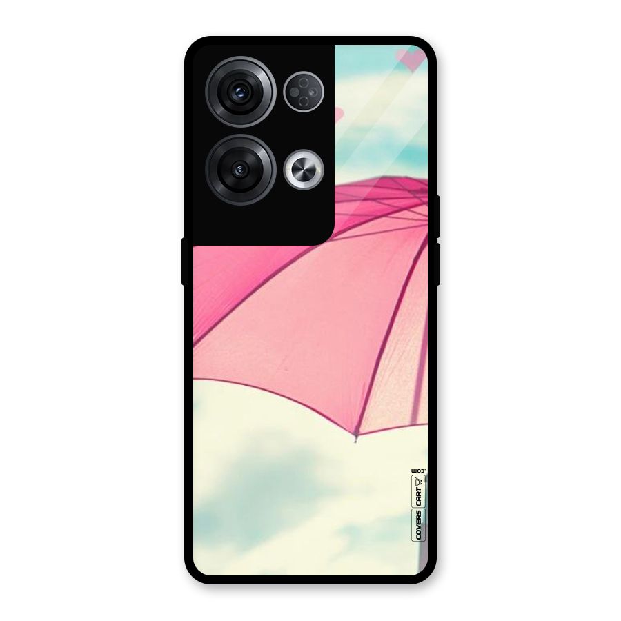 Cute Pink Umbrella Glass Back Case for Oppo Reno8 Pro 5G