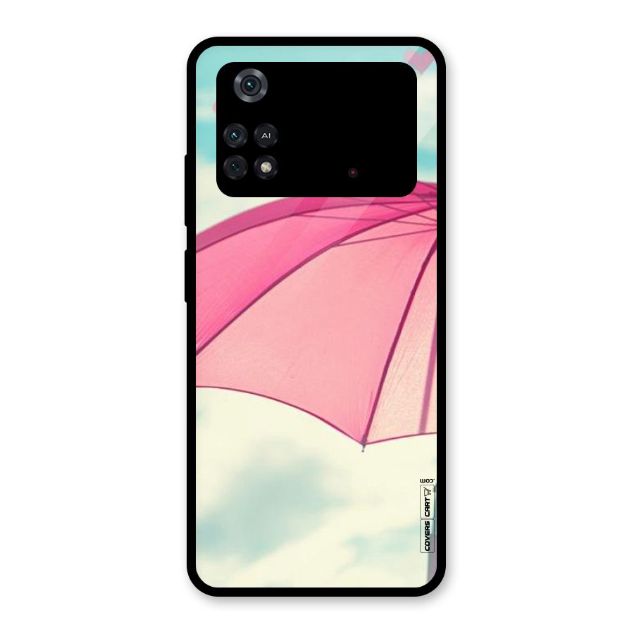 Cute Pink Umbrella Glass Back Case for Poco M4 Pro 4G