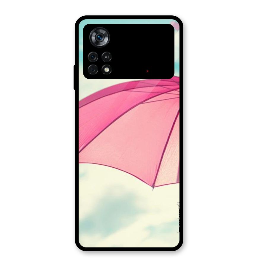 Cute Pink Umbrella Glass Back Case for Poco X4 Pro 5G