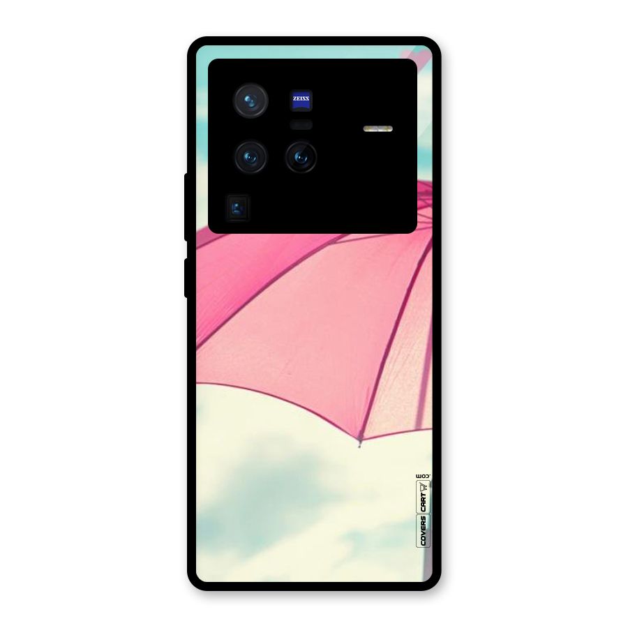 Cute Pink Umbrella Glass Back Case for Vivo X80 Pro
