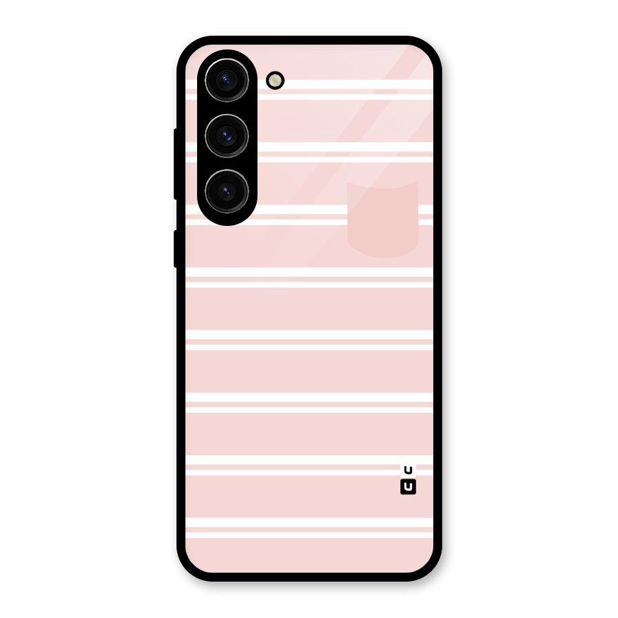 Cute Pocket Striped Glass Back Case for Galaxy S23 Plus