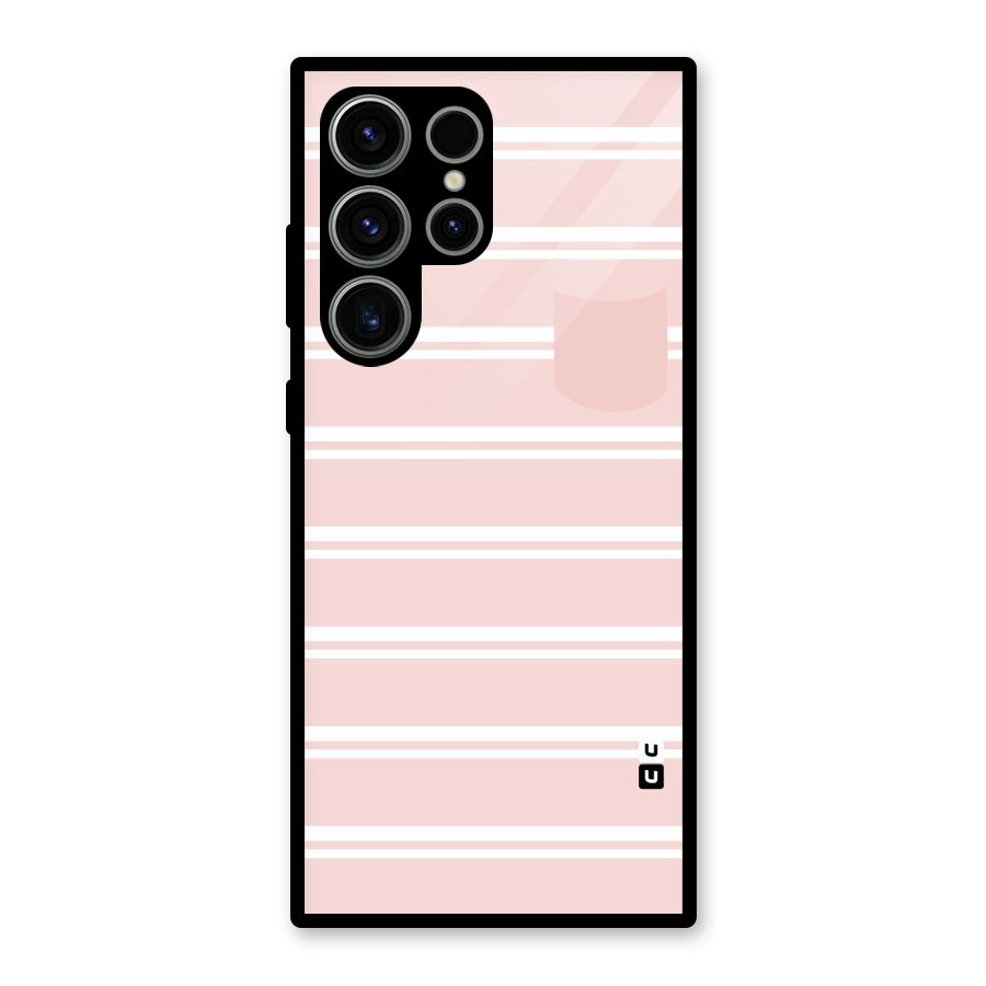 Cute Pocket Striped Glass Back Case for Galaxy S23 Ultra