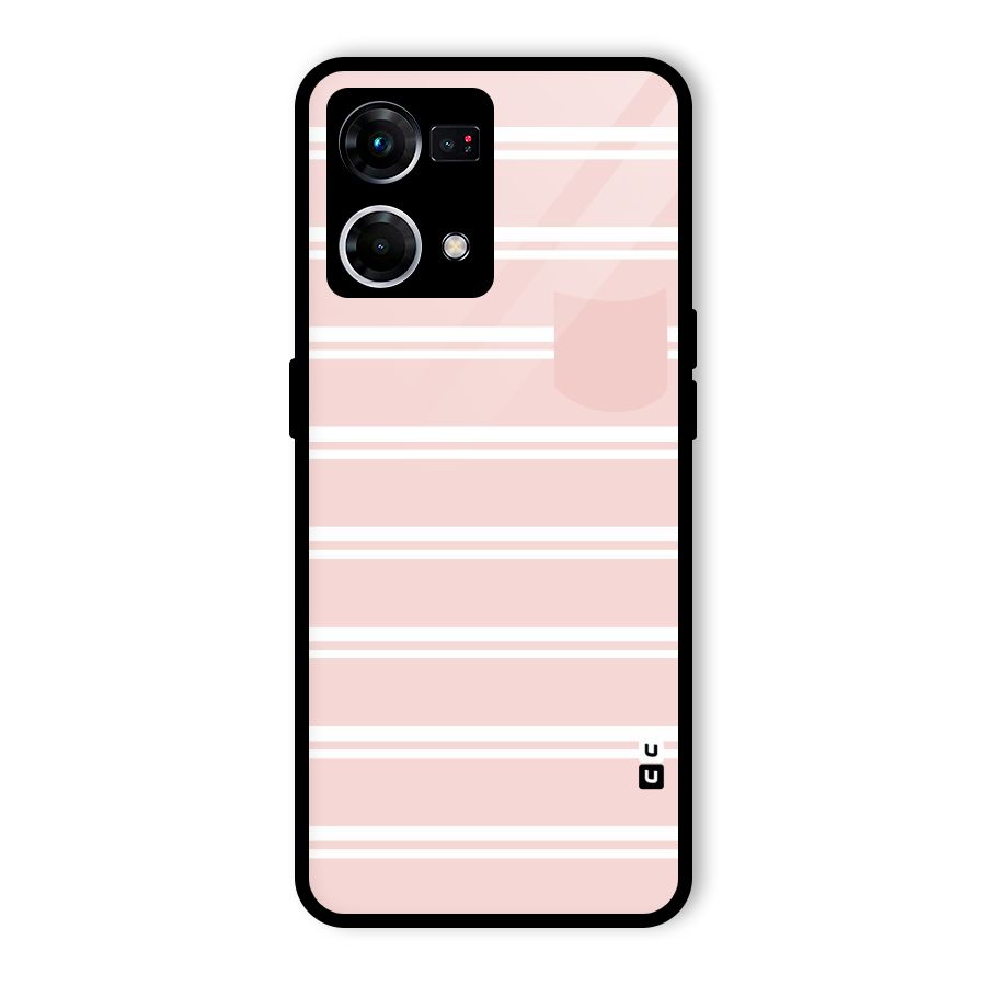 Cute Pocket Striped Glass Back Case for Oppo F21 Pro 4G