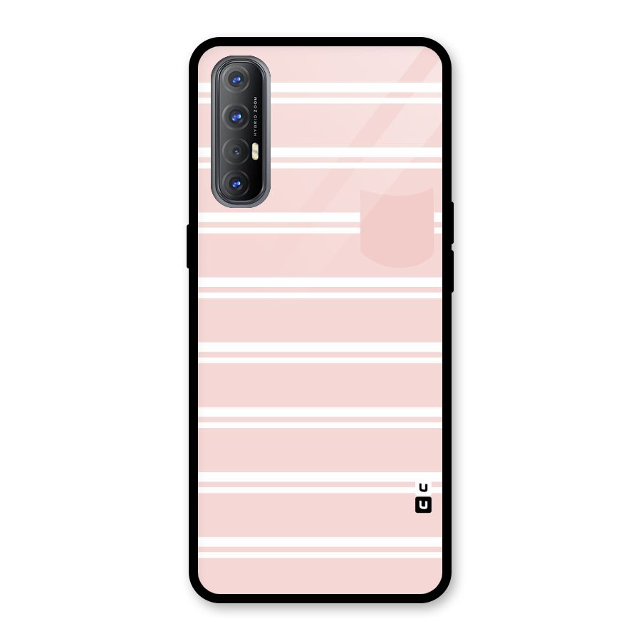 Cute Pocket Striped Glass Back Case for Oppo Reno3 Pro