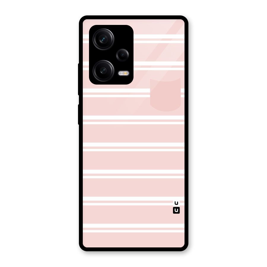 Cute Pocket Striped Glass Back Case for Redmi Note 12 Pro