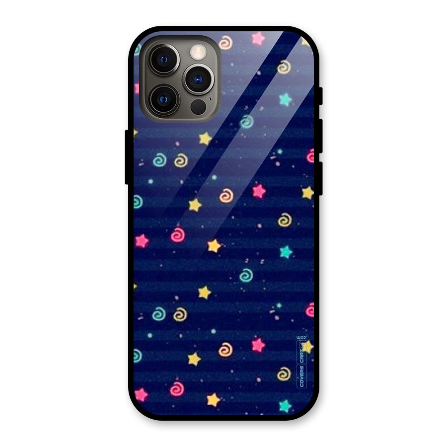 Cute Stars Design Glass Back Case for iPhone 12 Pro