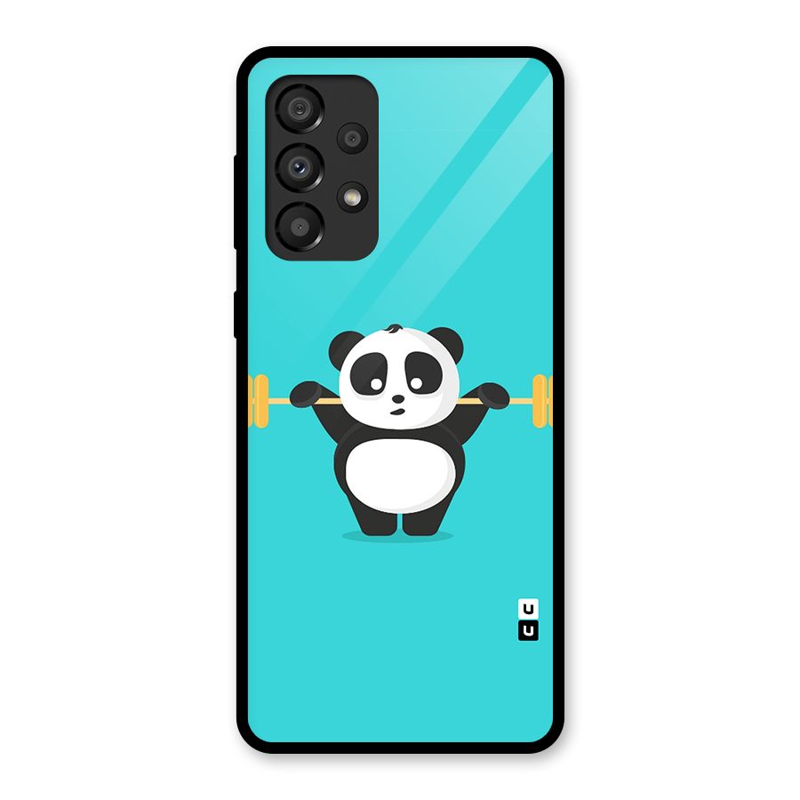 Cute Weightlifting Panda Glass Back Case for Galaxy A33 5G