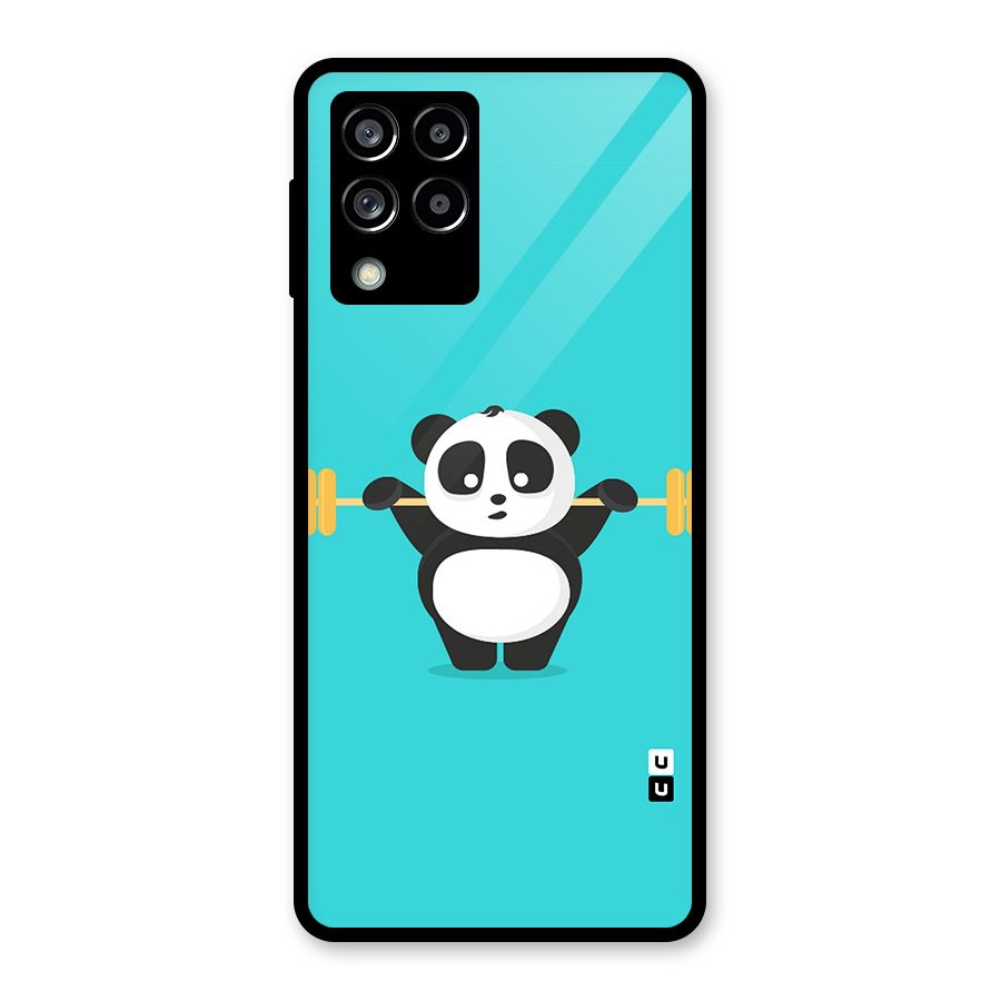 Cute Weightlifting Panda Glass Back Case for Galaxy M53 5G