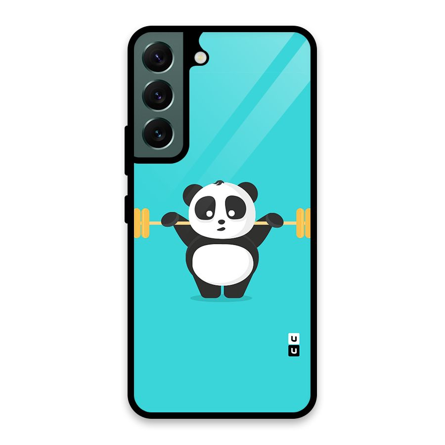 Cute Weightlifting Panda Glass Back Case for Galaxy S22 5G