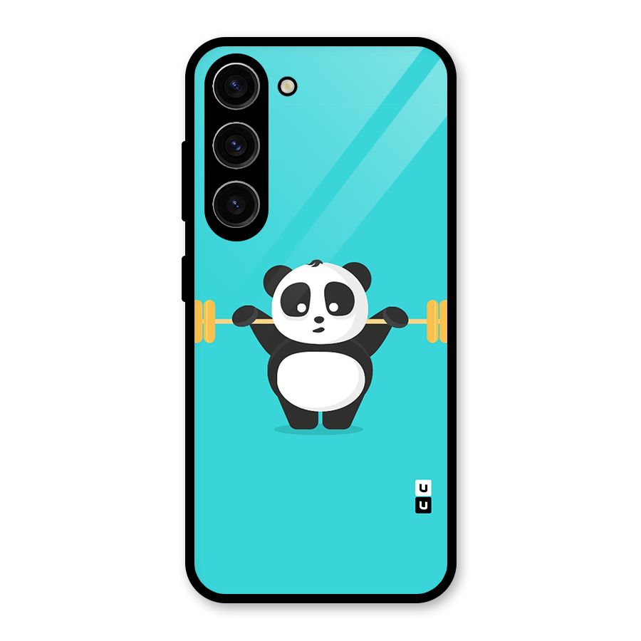 Cute Weightlifting Panda Glass Back Case for Galaxy S23