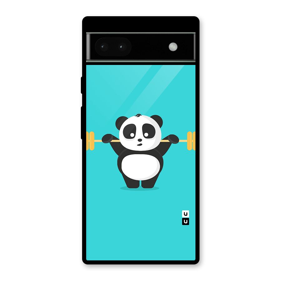Cute Weightlifting Panda Glass Back Case for Google Pixel 6a