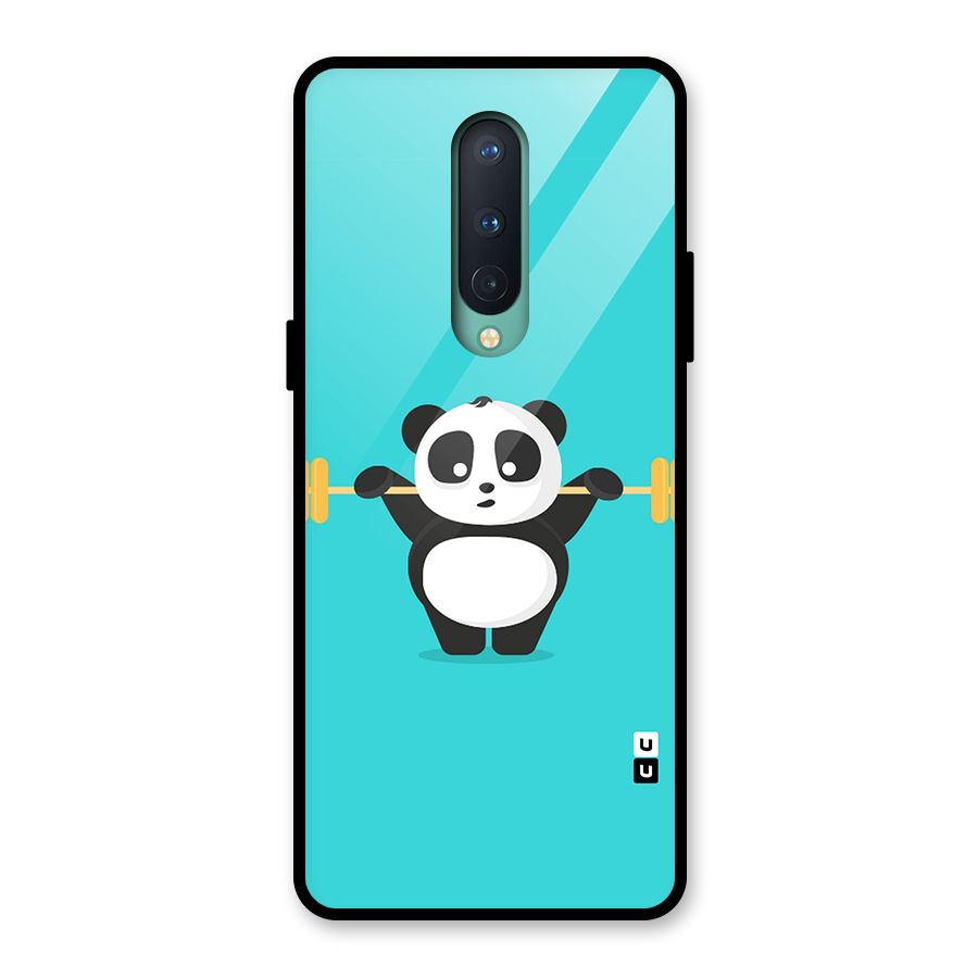 Cute Weightlifting Panda Glass Back Case for OnePlus 8