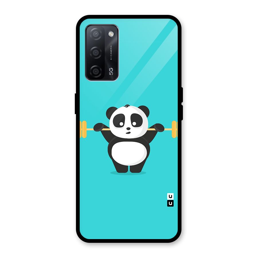 Cute Weightlifting Panda Glass Back Case for Oppo A53s 5G